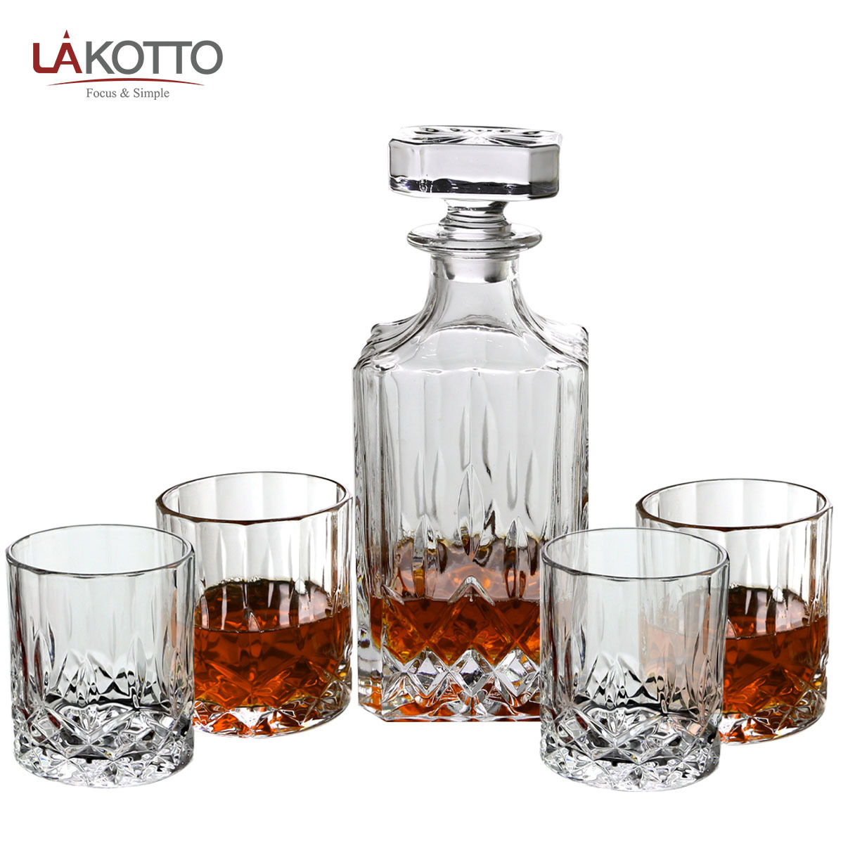 Whiskey Decanter Set with 4 Whisky Glasses in Premium Gift Box Large Capacity Lead Free Crystal Clear Glass Fashioned 750ml