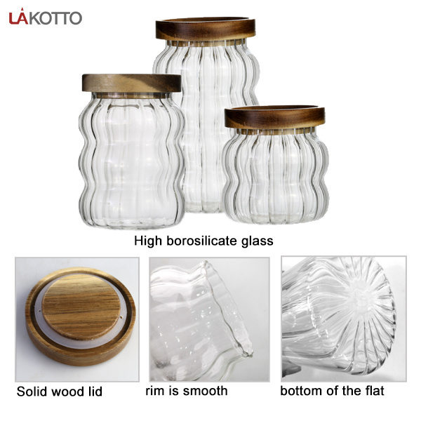 Custom Logo Food Grade Borosilicate Glass Round Storage Jars With Bamboo Wooden Lid Food Storage Jar