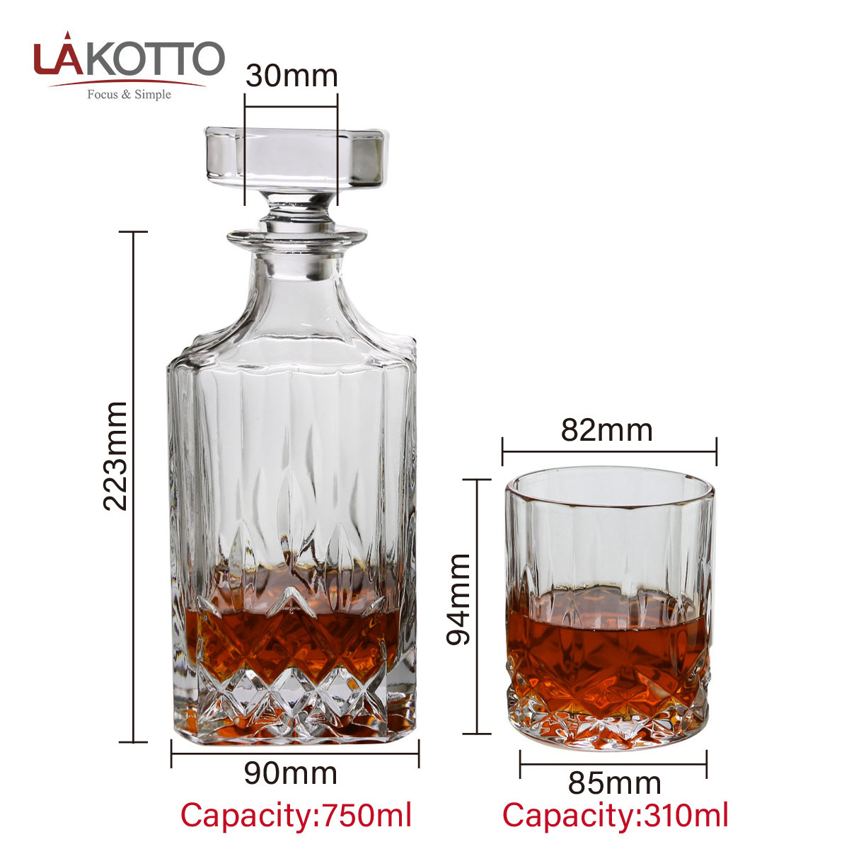 Whiskey Decanter Set with 4 Whisky Glasses in Premium Gift Box Large Capacity Lead Free Crystal Clear Glass Fashioned 750ml