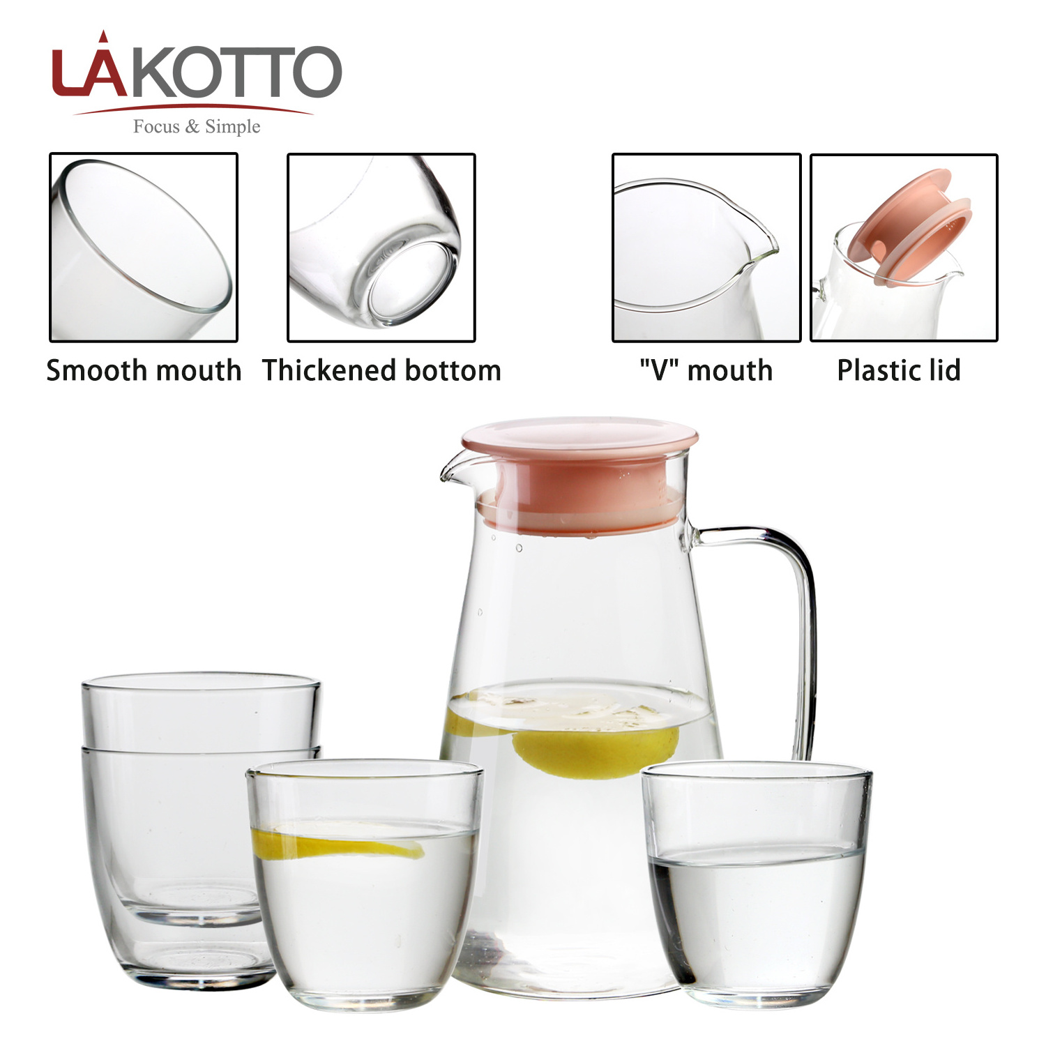 Large Cool Glass Pitcher Water kettle Jug Carafe with Plastic Lid and Spout For Hot Cold Water Tea Juice Coffee Lemonade