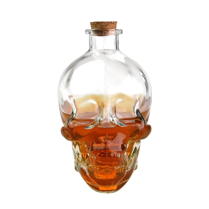 750ml 25oz Skull Head Glassware Vodka Shot Whiskey Wine Drinking Glass Bottle Decanter With Sealed Geometric Stopper