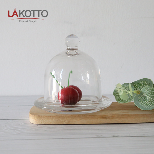 Clear Crystal Glass Square Shaped Lemon Dome Glass Butter Dish with Lid Glassware Jar Dome with Plate Glass Lemon Dish