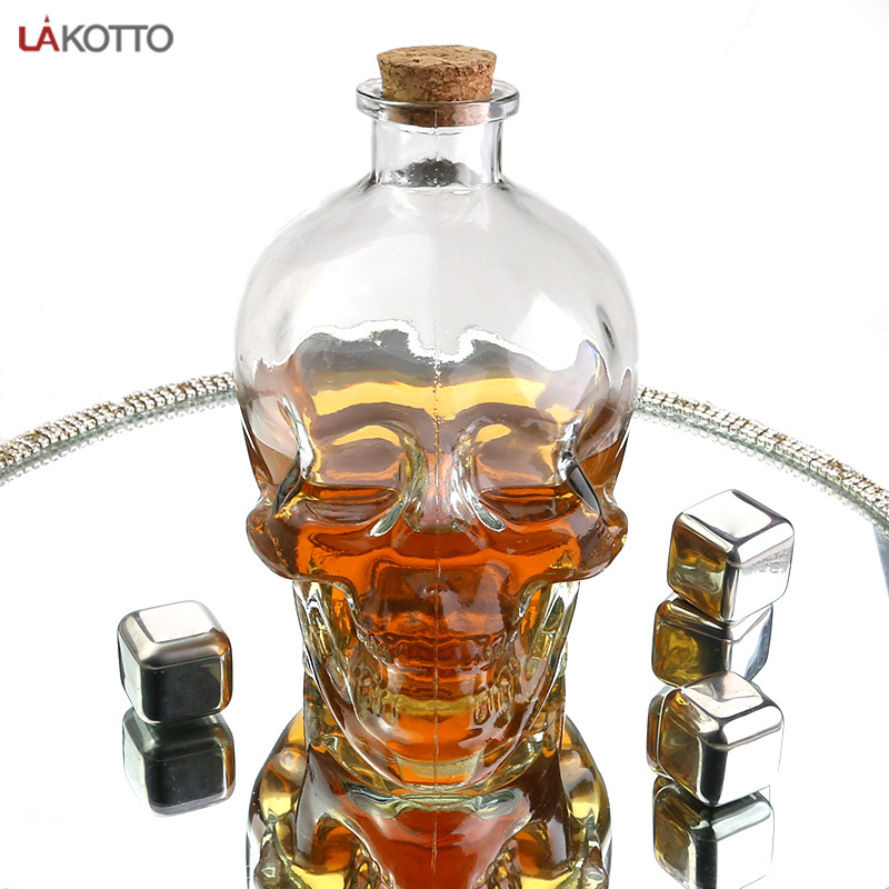 750ml 25oz Skull Head Glassware Vodka Shot Whiskey Wine Drinking Glass Bottle Decanter With Sealed Geometric Stopper