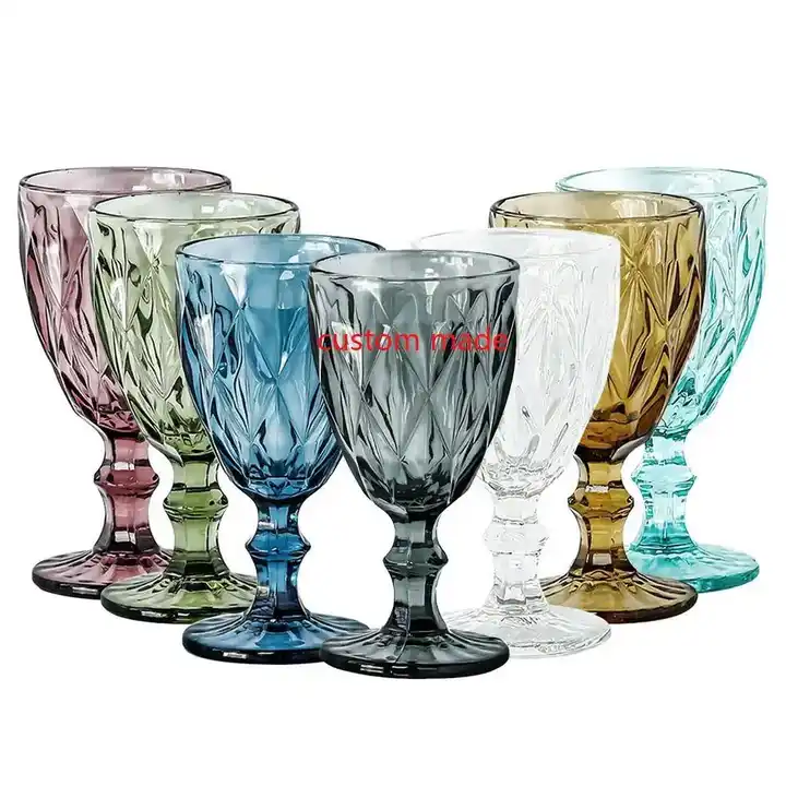 Vintage wine glass Embossed Design Drinkware Pink Blue Diamond Wedding Champagne Goblet cristal colored Wine Glass Cup Glassware