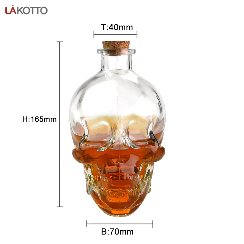 750ml 25oz Skull Head Glassware Vodka Shot Whiskey Wine Drinking Glass Bottle Decanter With Sealed Geometric Stopper