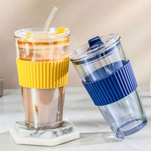 Glassware customized sublimation logo drink cup cold iced beer coffee tea water tumblers glass with straw