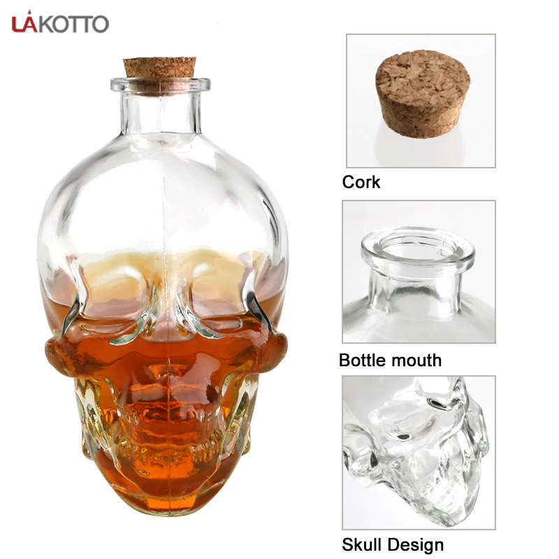 750ml 25oz Skull Head Glassware Vodka Shot Whiskey Wine Drinking Glass Bottle Decanter With Sealed Geometric Stopper