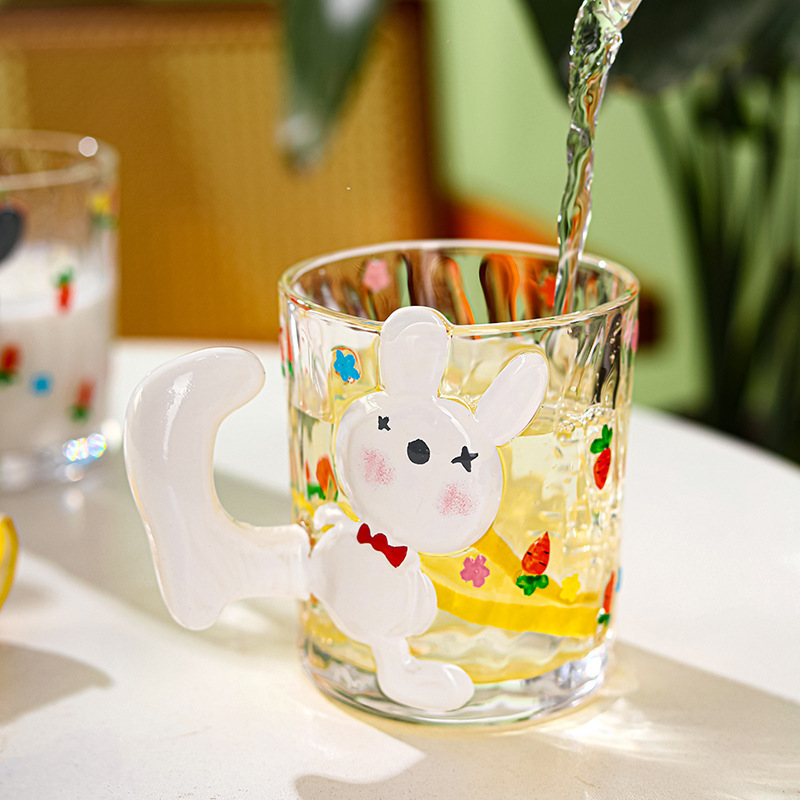 Nordic New Glassware Creative Easter Rabbit Glass Mug with Handle Cartoon Hand-painted coffee cups