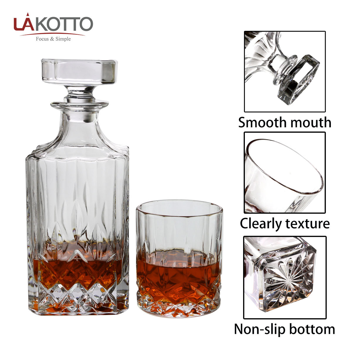 Whiskey Decanter Set with 4 Whisky Glasses in Premium Gift Box Large Capacity Lead Free Crystal Clear Glass Fashioned 750ml