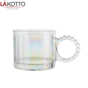 Heat Resistant Glass Mug 300ml 10oz Clear Rainbow Amber Grey Heavy Cup with Big Ringed Handle Milk Coffee Breakfast Glass Cup