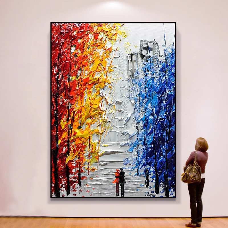 3d Oil Painting Canvas Abstract Wall Art Landscape Colorful Forest Hand Made Oil Palette Knife Painting on Canvas Modern Art