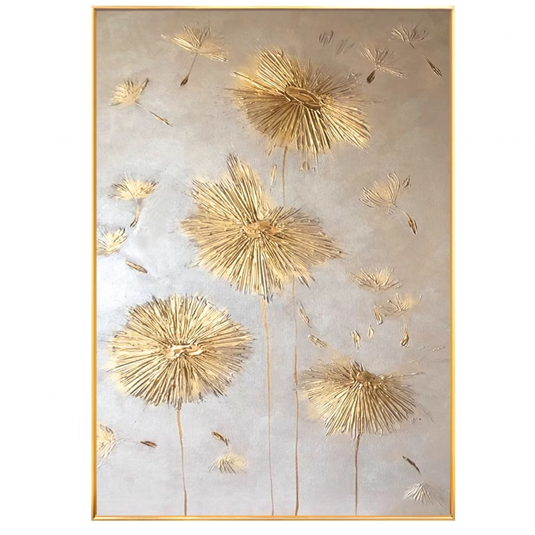 Abstract Gold Foil Dandelion Entrance Decoration Painting Modern Light Luxury Living Room Background Wall Large Hanging Painting