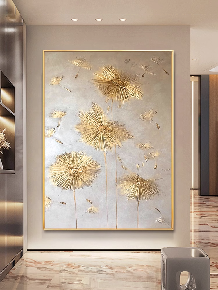 Abstract Gold Foil Dandelion Entrance Decoration Painting Modern Light Luxury Living Room Background Wall Large Hanging Painting