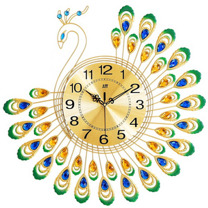 3D Wall Clock Large Luxury DIY Flower Peacock Diamond Wall Clock Metal Modern Home Decor