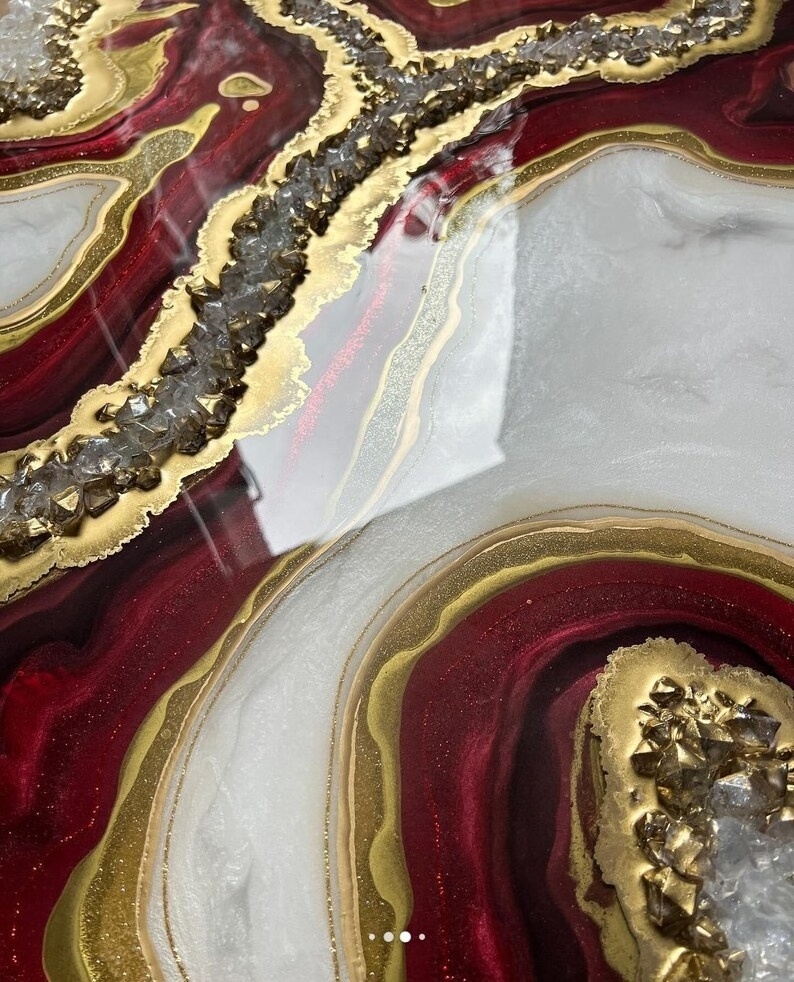 Real Crystals Details 3D Epoxy Resin Wall Art  30x40 inches Customizable Luxury Resin Geode Wall Art