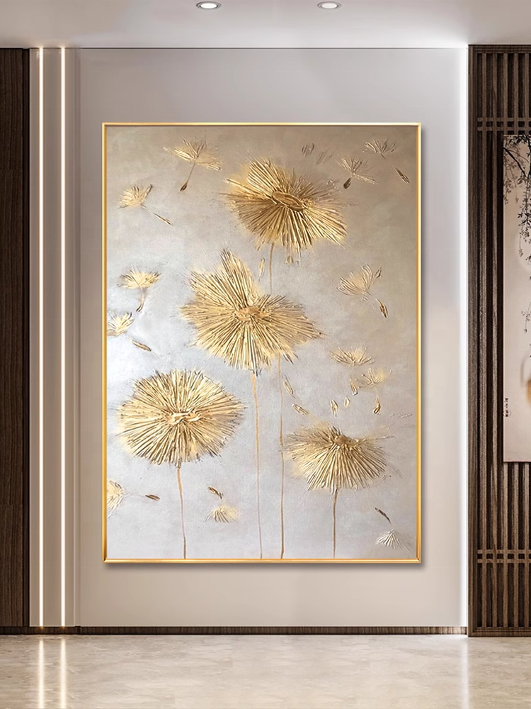 Abstract Gold Foil Dandelion Entrance Decoration Painting Modern Light Luxury Living Room Background Wall Large Hanging Painting