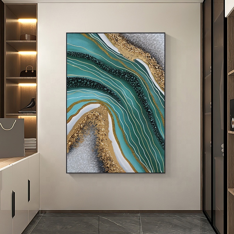 Custom Handmade Painting Abstract Seascape Wall art Three-dimensional Physical Emerald Green Gold Art Hand Oil Painting