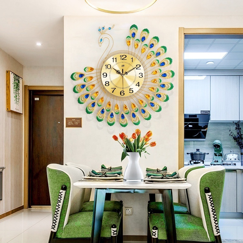 3D Wall Clock Large Luxury DIY Flower Peacock Diamond Wall Clock Metal Modern Home Decor