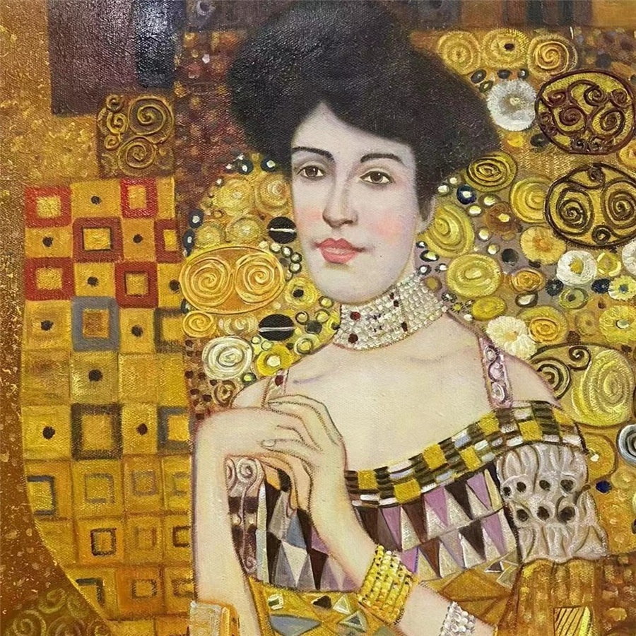 Custom Handmade Oil Painting Portrait of Adele Bloch-Bauer I by Gustav Klimt Decorative Painting Reproductions Framed Canvas Art