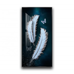 Crystal Porcelain Painting White Feathers and Butterflies Entrance Abstract Wall Art Painting Living Room Decoration Picture