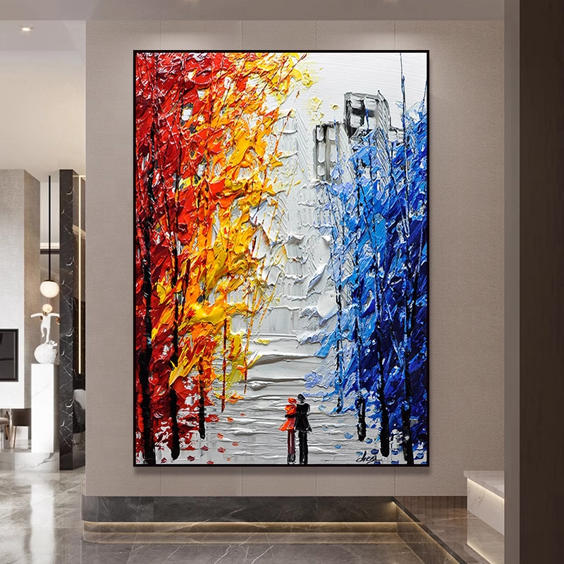 3d Oil Painting Canvas Abstract Wall Art Landscape Colorful Forest Hand Made Oil Palette Knife Painting on Canvas Modern Art