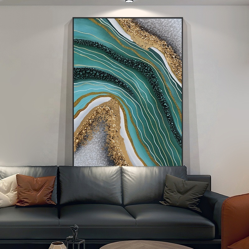 Custom Handmade Painting Abstract Seascape Wall art Three-dimensional Physical Emerald Green Gold Art Hand Oil Painting