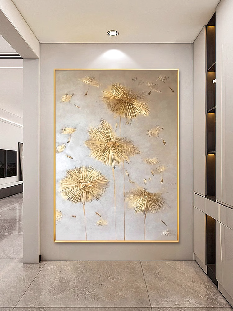 Abstract Gold Foil Dandelion Entrance Decoration Painting Modern Light Luxury Living Room Background Wall Large Hanging Painting