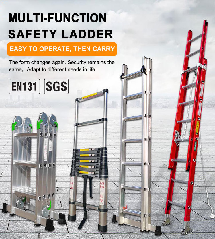 150kg Load Capacity 2.3M Compact Extension Ladder Adjustable Folding Ladders with Non Slip Feet