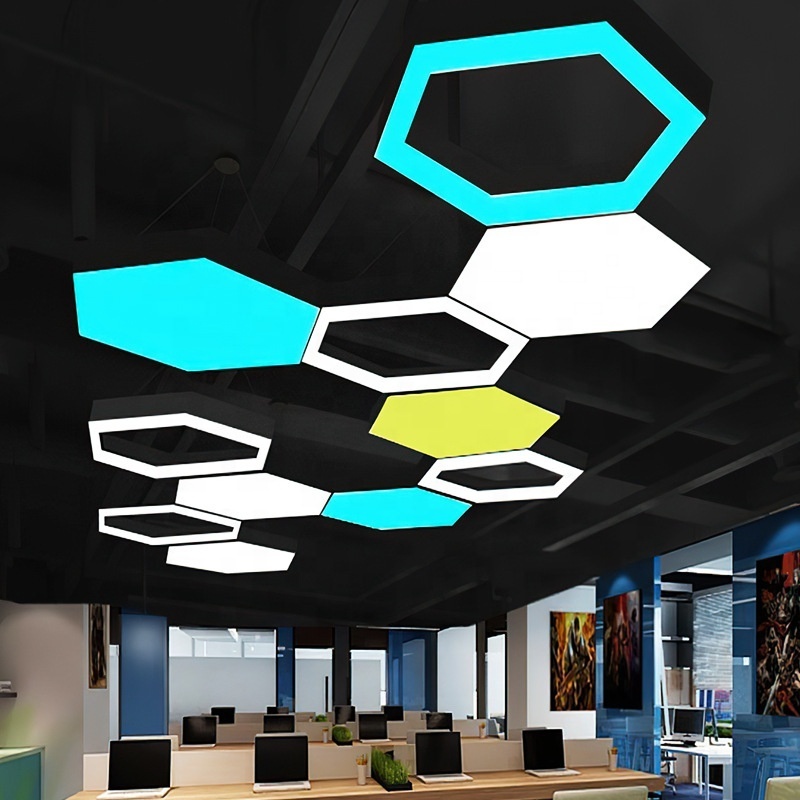 Honeycomb Shaped commercial industrial lighting Office Shopping Mall Hexagonal LED Ceiling Light for gym BY1063