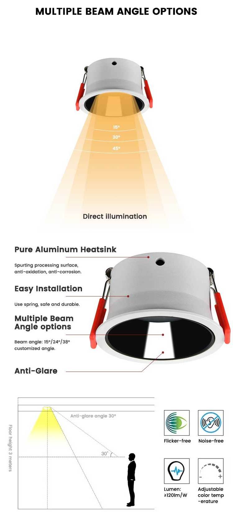 Led Downlight Ip20 4 Inch Dimmable Fixture Commercial Cct 7W 12W 18W Smart Cob Recessed Led Downlight