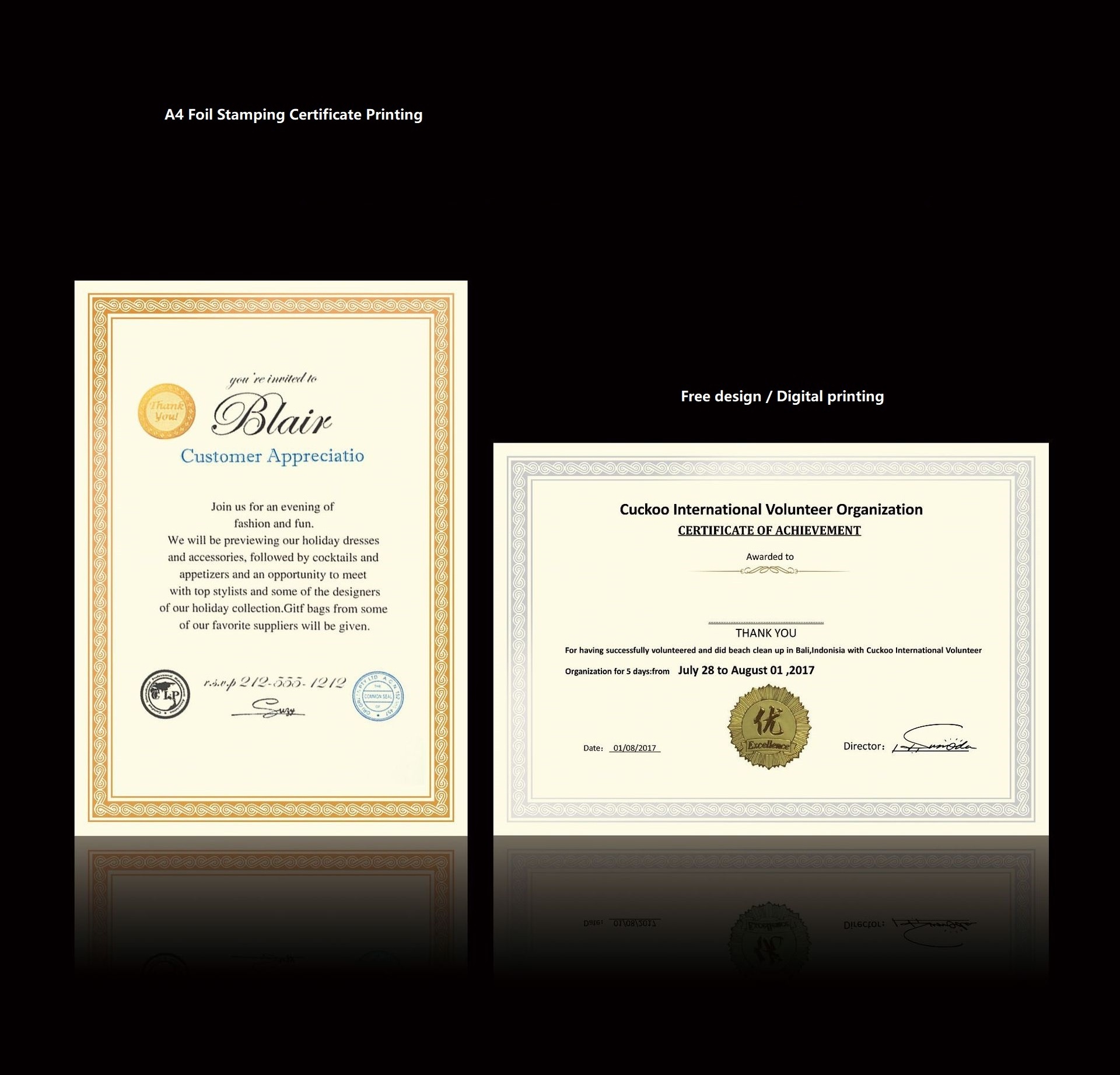 A4 size certificate diploma printing service lined texture art paper graduated certificate printing