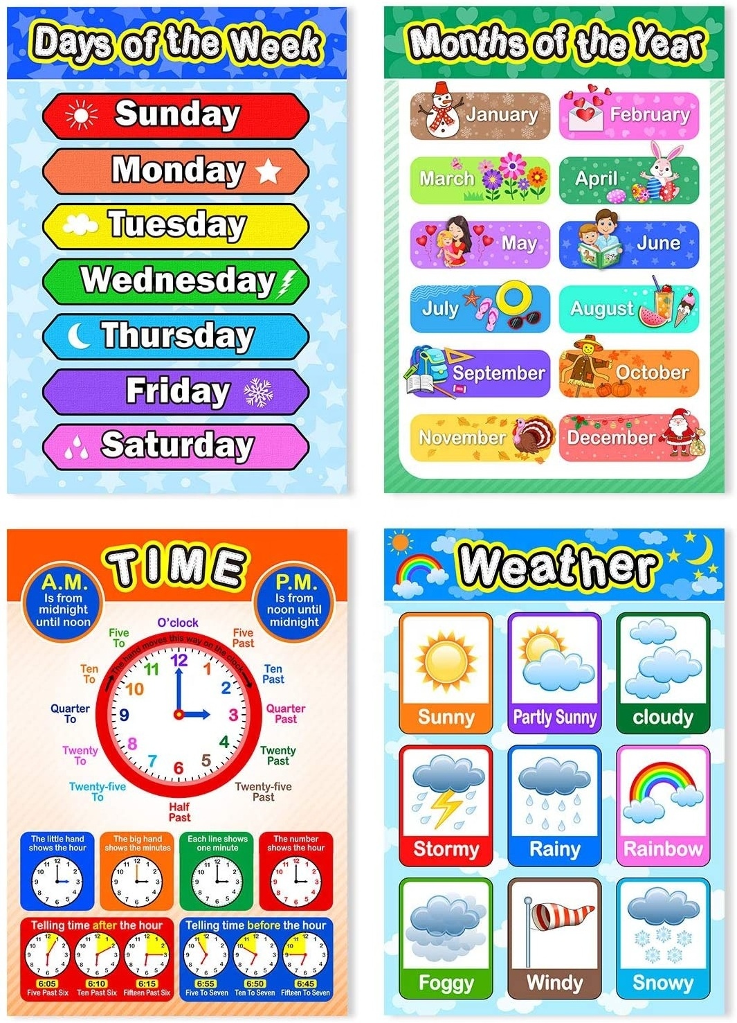 12 Educational Posters Laminated Poster for Kids Wall Preschool Classroom Decoration Toddlers Kindergarten Homeschool Supplies