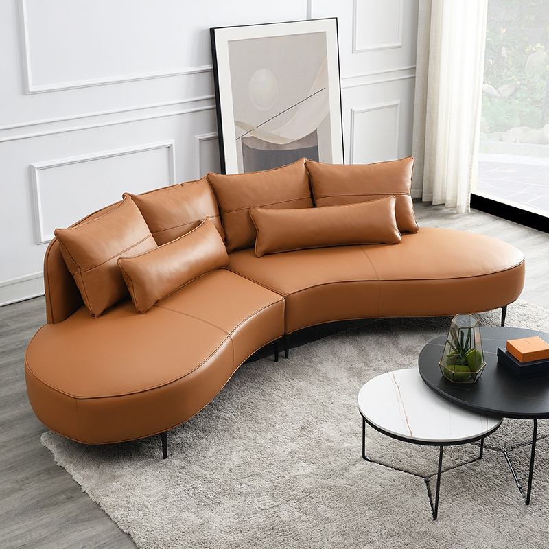 Modern half moon circle curved sectional leather sofa furniture set 7 seater living room sofa design luxury leather sofa