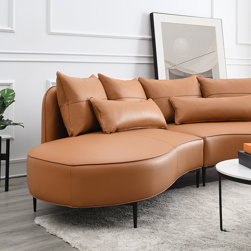 Modern half moon circle curved sectional leather sofa furniture set 7 seater living room sofa design luxury leather sofa