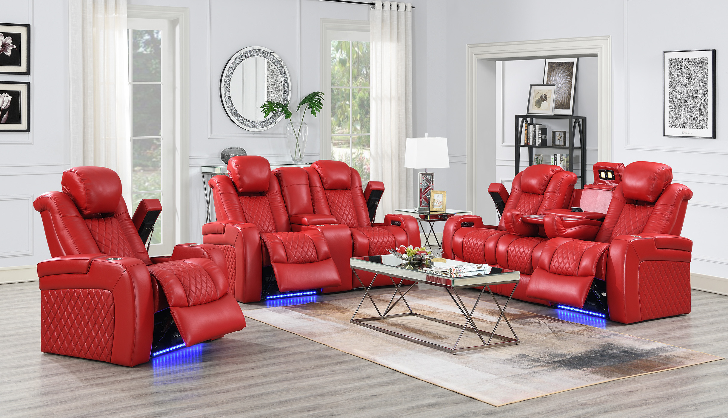 Factory living room furniture red leather 1+2+3 recliner sofa