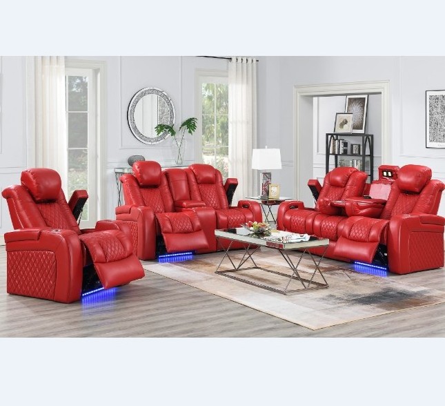 Luxury living room furniture leather sofa set 3 2 1 power electric recliner sofa set with LED and cup holder