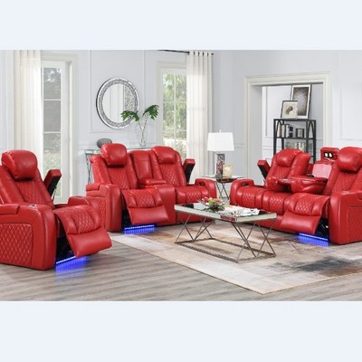 Luxury living room furniture leather sofa set 3 2 1 power electric recliner sofa set with LED and cup holder