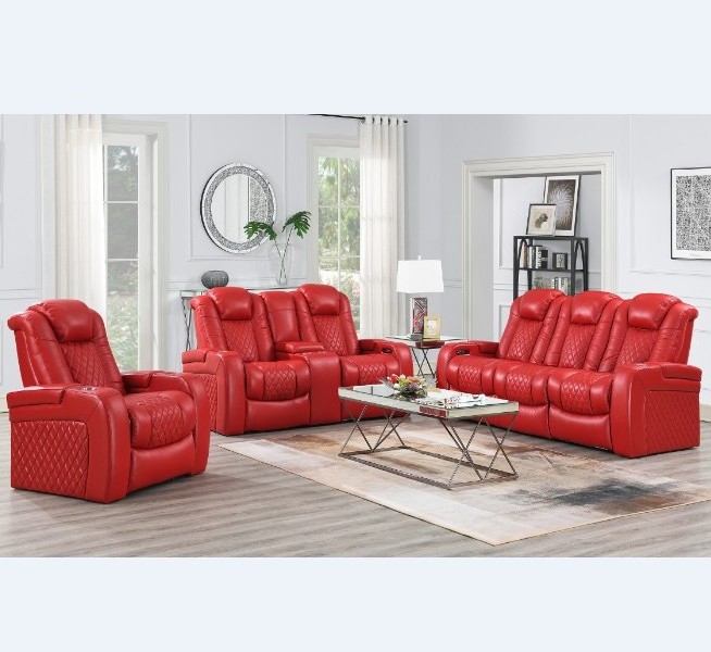 Factory living room furniture red leather 1+2+3 recliner sofa