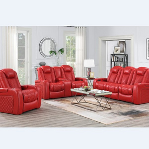 Factory living room furniture red leather 1+2+3 recliner sofa