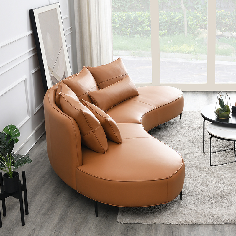 Modern half moon circle curved sectional leather sofa furniture set 7 seater living room sofa design luxury leather sofa