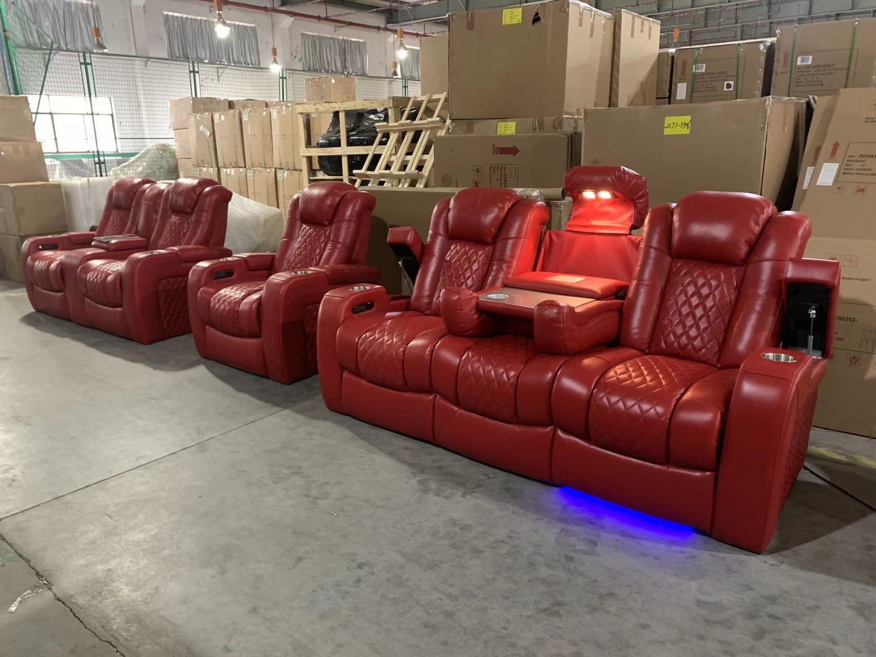 Luxury living room furniture leather sofa set 3 2 1 power electric recliner sofa set with LED and cup holder