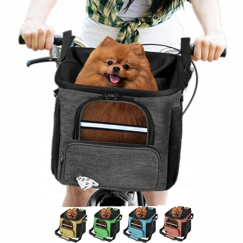 Folding dog bike basket pet dog basket bike handlebars basket ventilated bike backpack