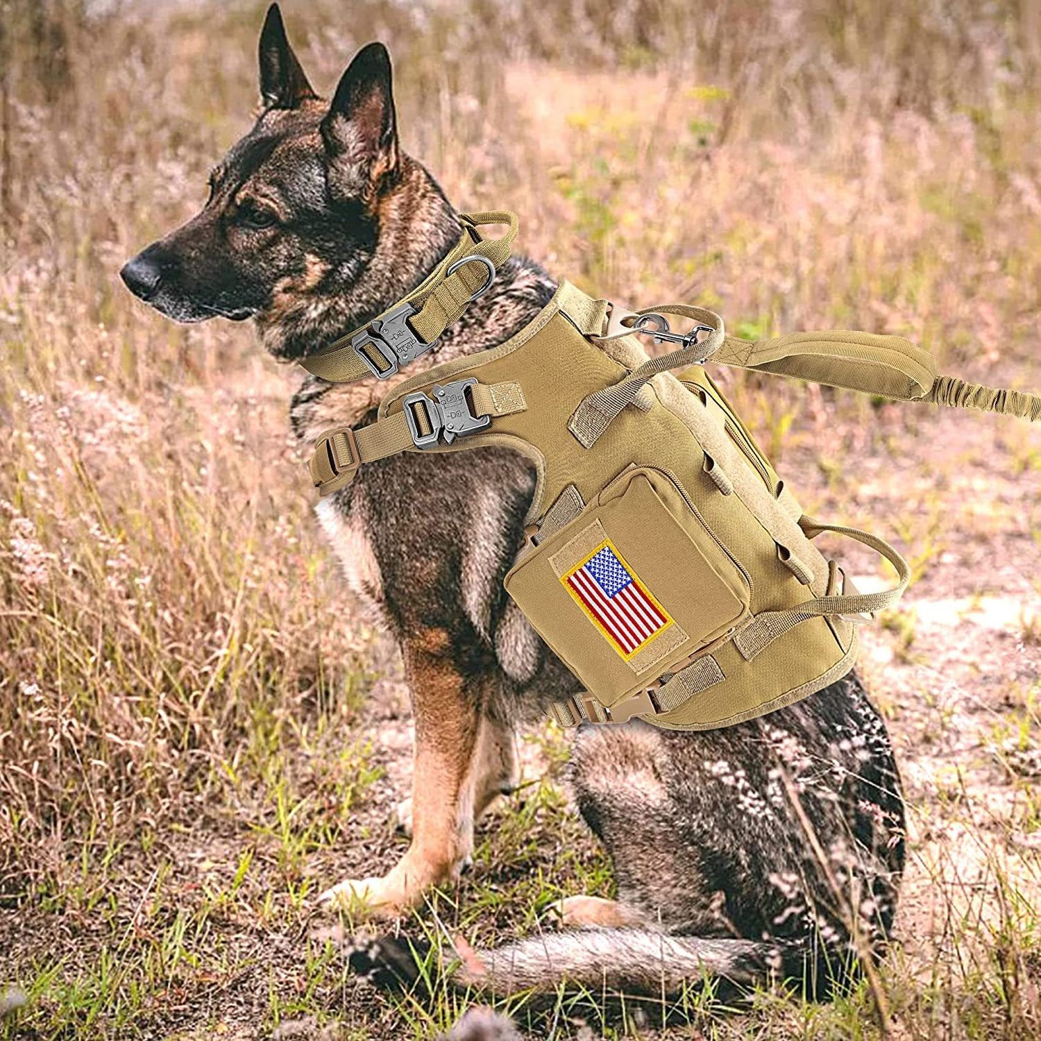 K9 Tactical nylon adjustable large dog harness vest strap durable dog training hunting coat custom dog harness set with Backpack