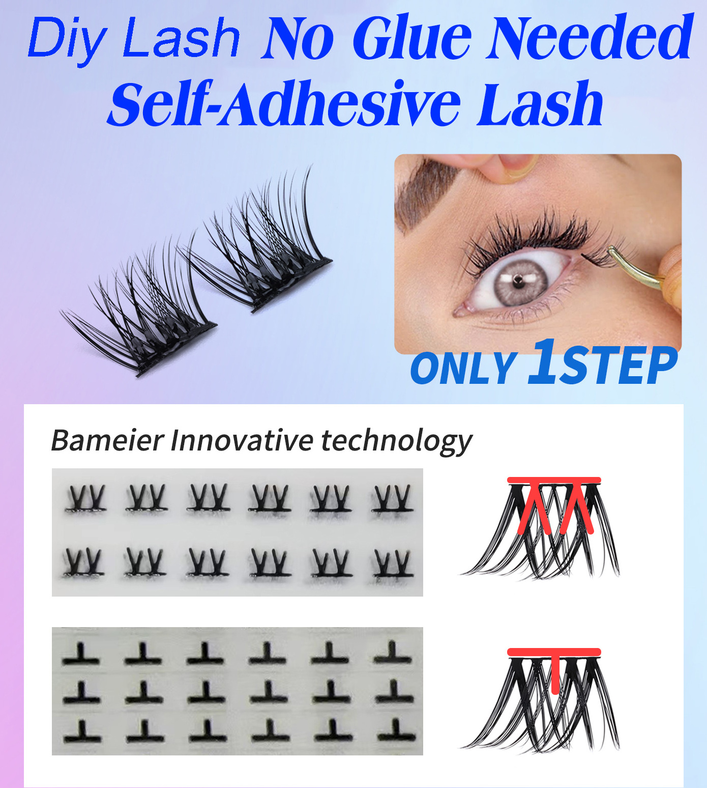 Press on Cluster Lash Press-on Diy Lashes No Glue Self Adhesive Diy Segment Eyelash Extensions