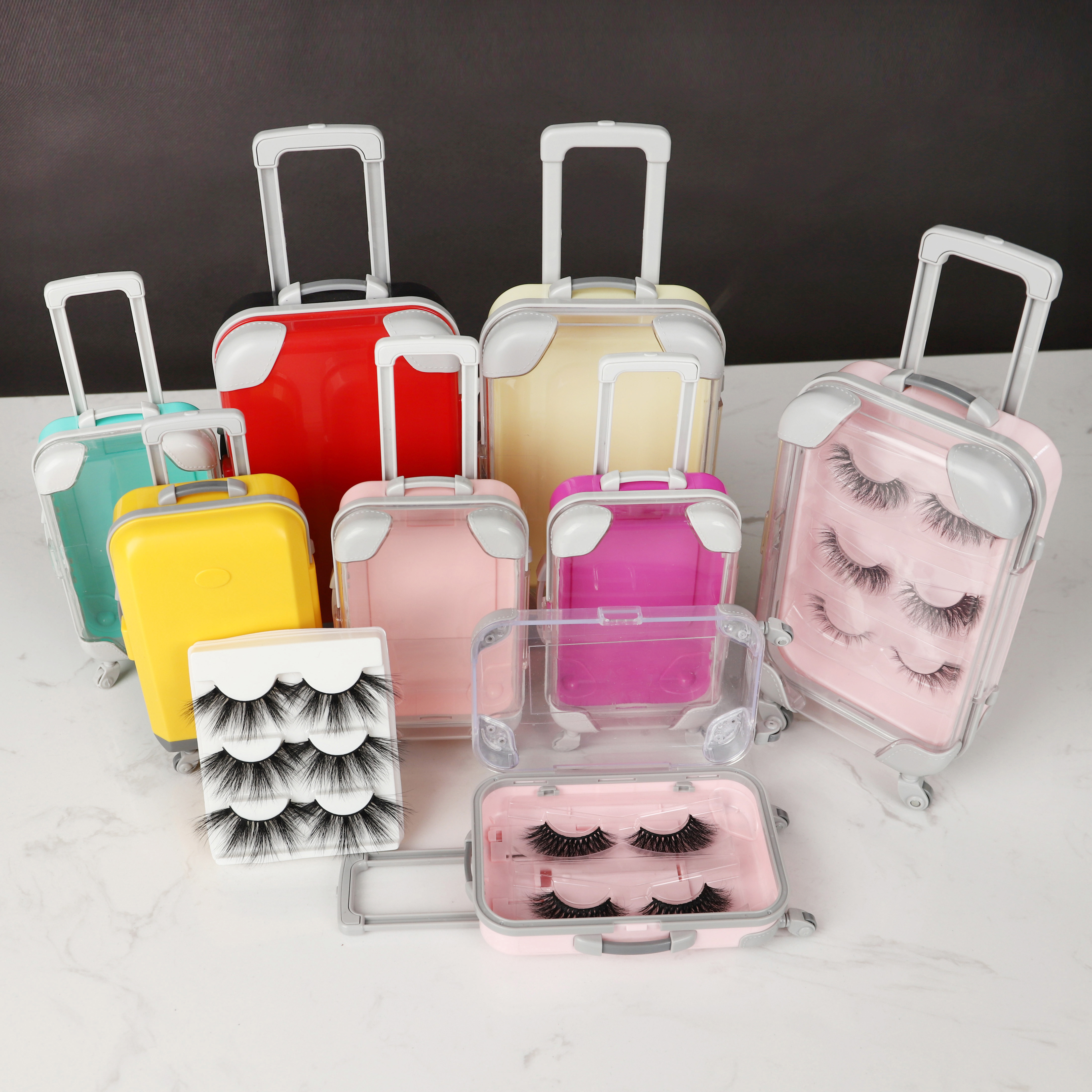 Mini Eyelash Suitcases Lash Wholesale Magnetic Eyelashes Manga Lashes With Pvc Fashion Luggage Packaging Case