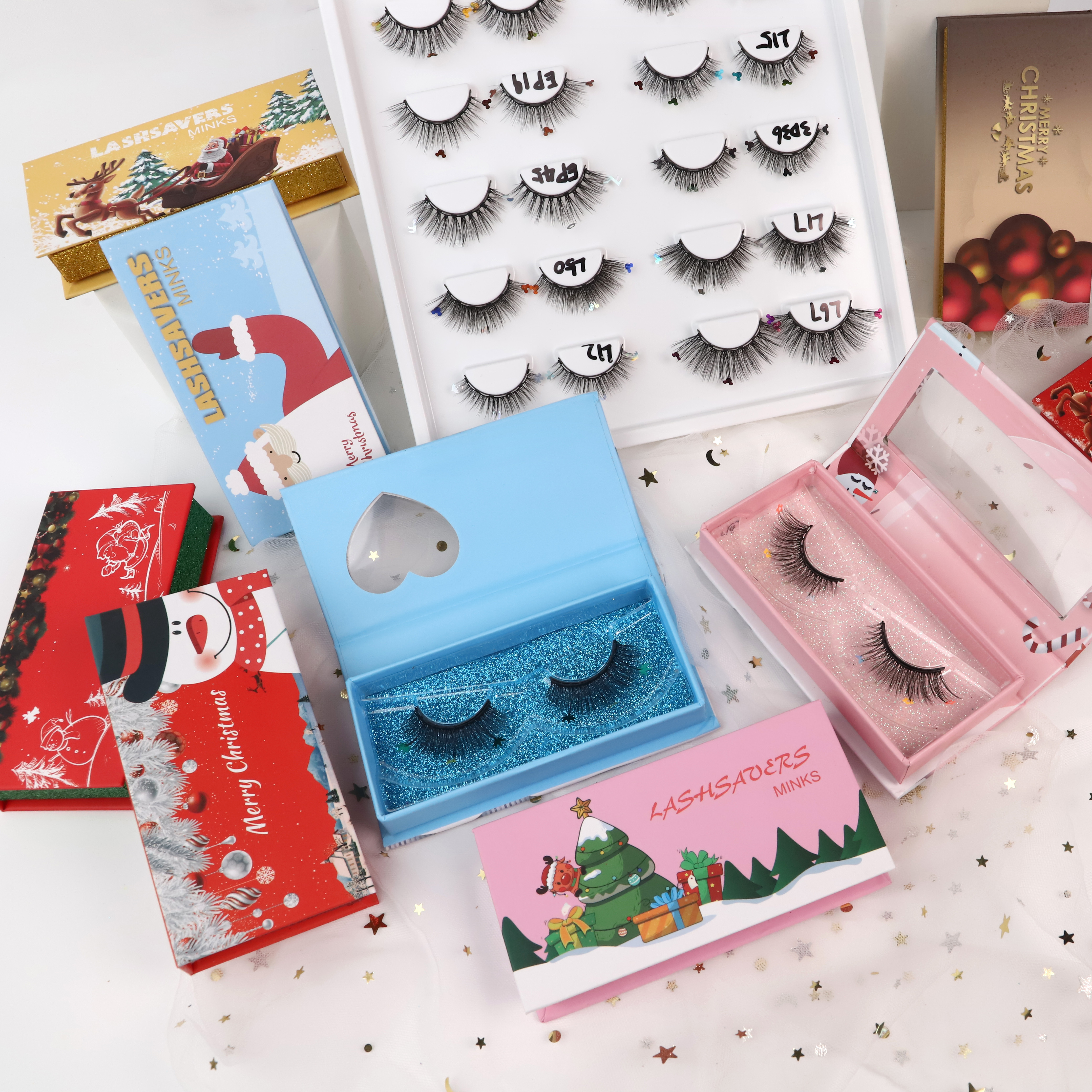 Christmas Themed Mink Eyelashes Package Decor Pink Big Lash Packaging Boxes for Christmas