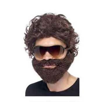 Mens Brown Stag Do It Beard, Sunglasses & Wig