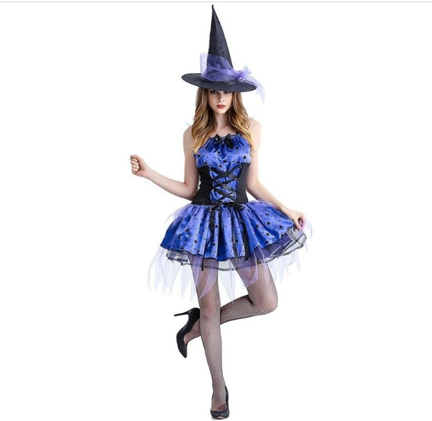 Purple Star Sexy Wicked Witch Women Halloween Fancy Dress Costume - UK 10