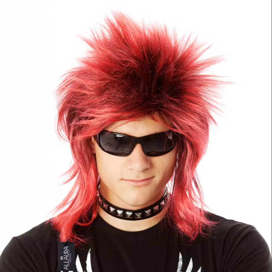 Red/Black 80'S Spiky Punk Mullet Costume Wig (Ziggy Stardust) - By Allaura