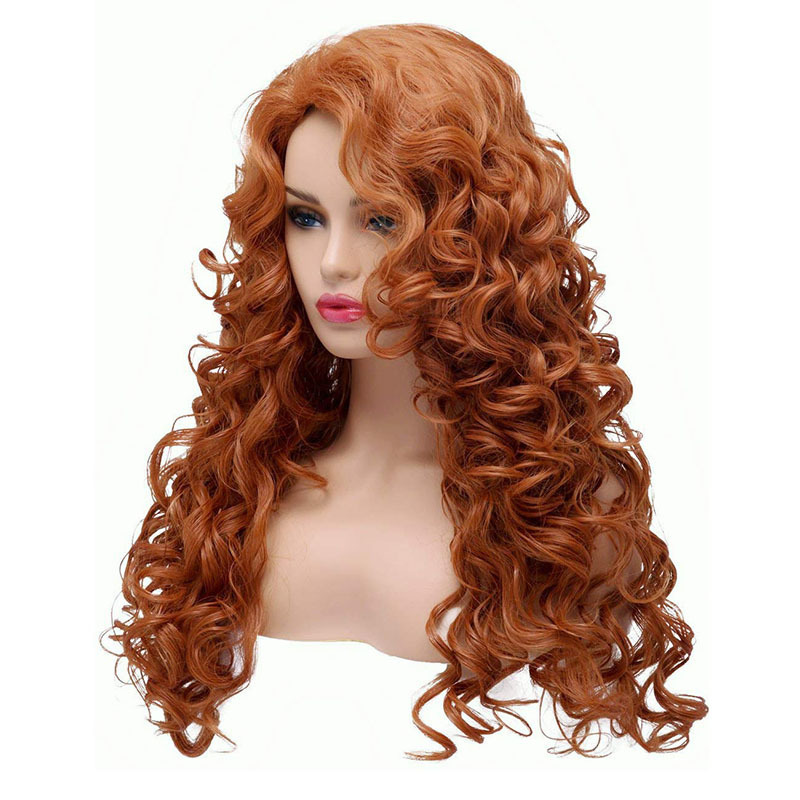 Long Fox Red Hair Curly Wavy Full Head Halloween Wigs for Women Cosplay Costume Party Hairpiece